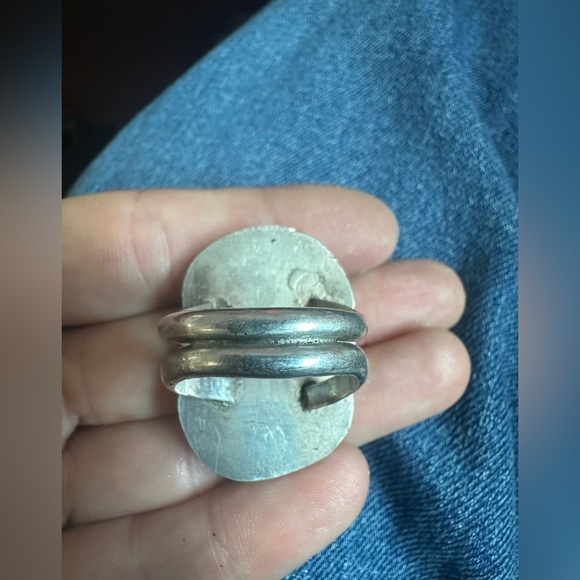 Vintage, likely Old Pawn, Sterling Silver Turquoise and Coral Ring size 10 - Picture 6 of 8